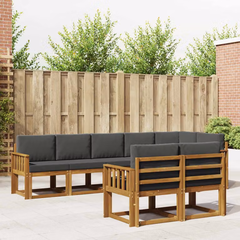 Set di divani da esterno vidaXL 8 pz in legno di acacia con cuscini, colore naturale e antracite