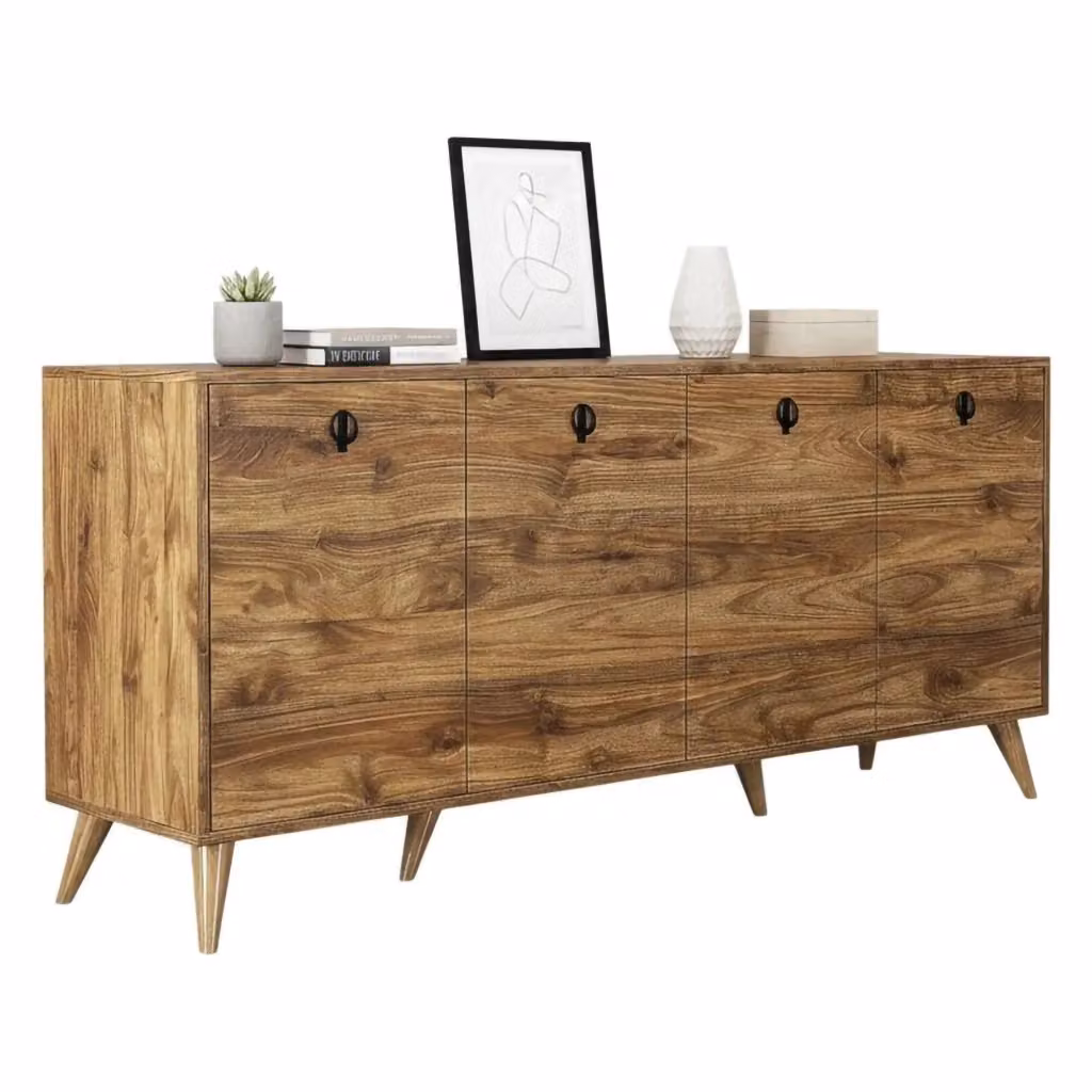 Madia Ernie DMORA Credenza con 2 Ripiani in Legno Marrone Noce L: 180 cm, P: 45 cm, H: 80 cm – 2