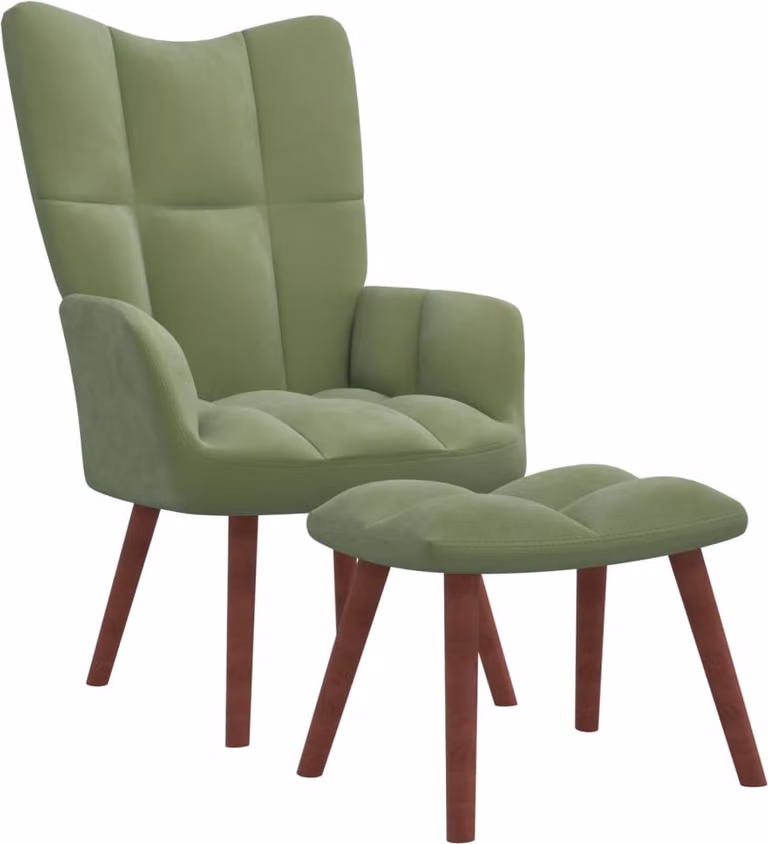 The Living Store Poltrona relax con pouf in velluto verde chiaro