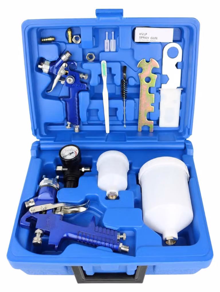 Set di 2 pistole a spruzzo, tecnologia HVLP a gravità, per verniciatura, con ugelli da 0,8 mm e 1,4 mm