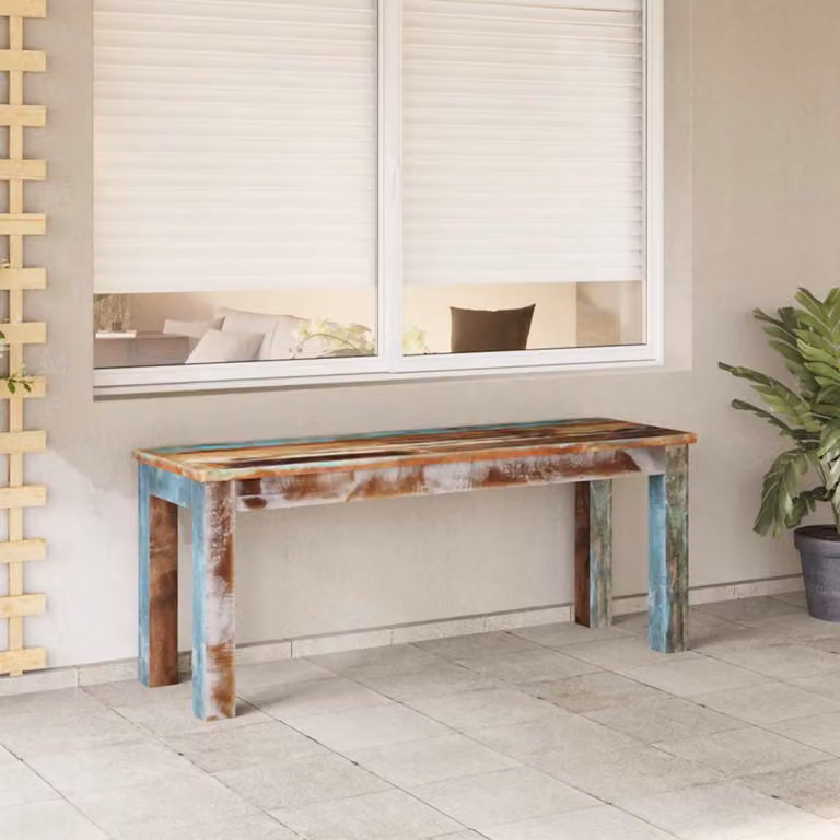 Panca vidaXL in legno massello di recupero color marrone, L 110 cm x P 35 cm x H 45 cm