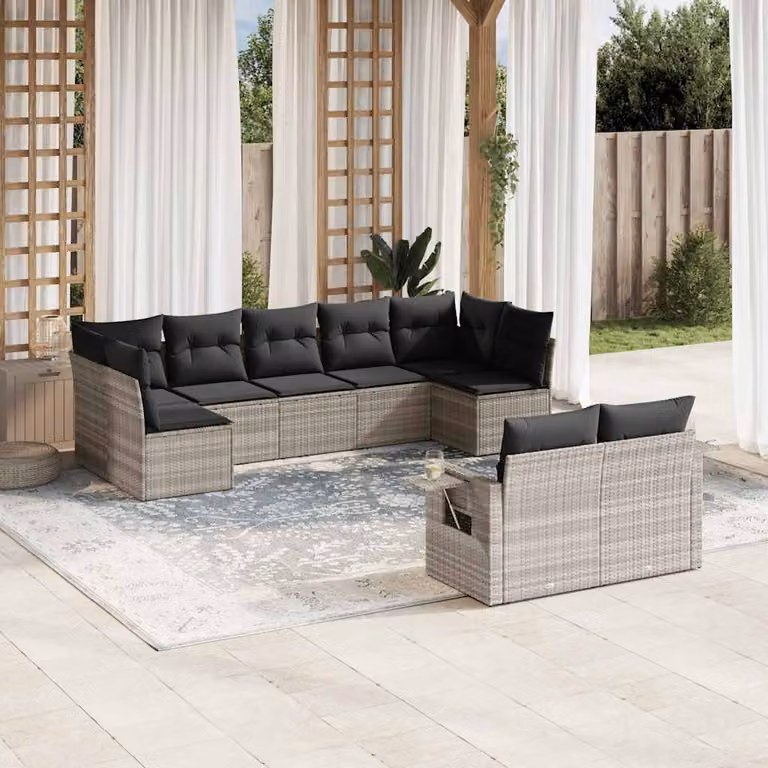 vidaXL Set Divano da Giardino a L 9pz con Cuscini Grigio con Tavolino e Struttura in Metallo e Polyrattan