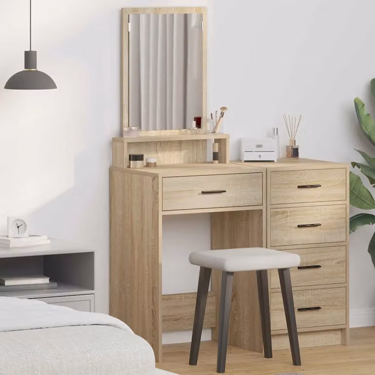vidaXL Tavolo da Trucco Moderno in MDF Laminato, Colore Marrone e Beige, L/P/H: 50 x 41 x 140 cm