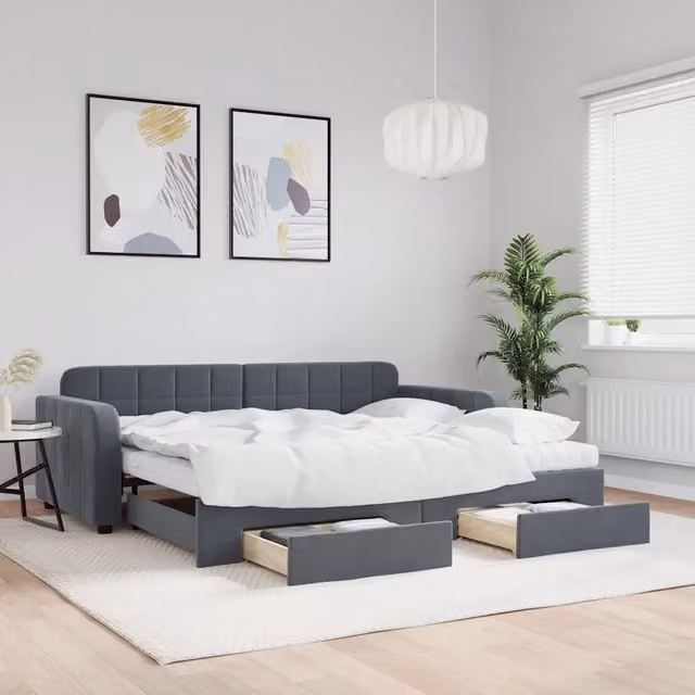 Divano Letto Estraibile con Cassetti vidaXL in Velluto Grigio L/P/H: 90 x 190 cm – 1