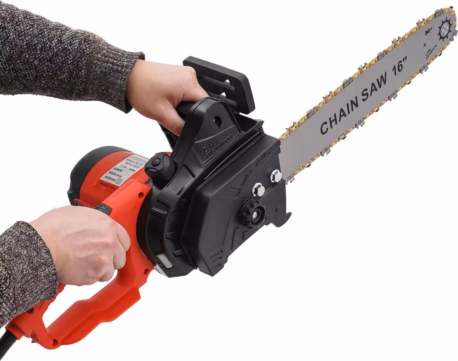 Motosega elettrica - A mano - Lama 40 cm - Potenza 2000 W - Velocità catena 650 m/min - Per tagliare il legno - Nero