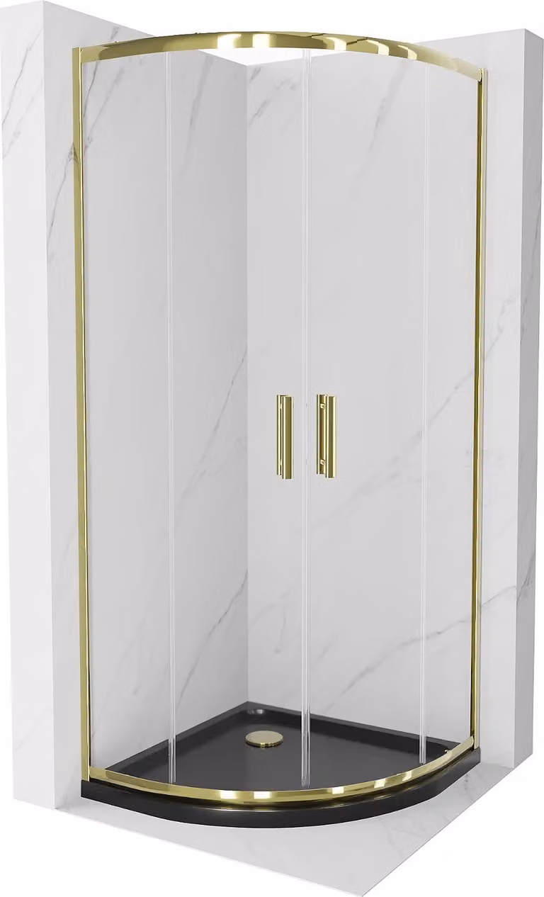 Mexen Rio cabina doccia semicircolare 80 x 80 cm, trasparente, oro + piatto doccia Flat, nero - 863-080-080-50-00-4170G