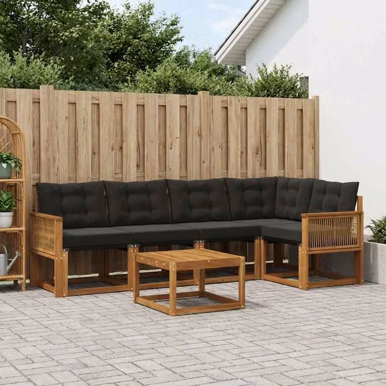 Set di divani da esterno vidaXL 6 pz in legno di acacia con tavolo da caffè, colore marrone e nero