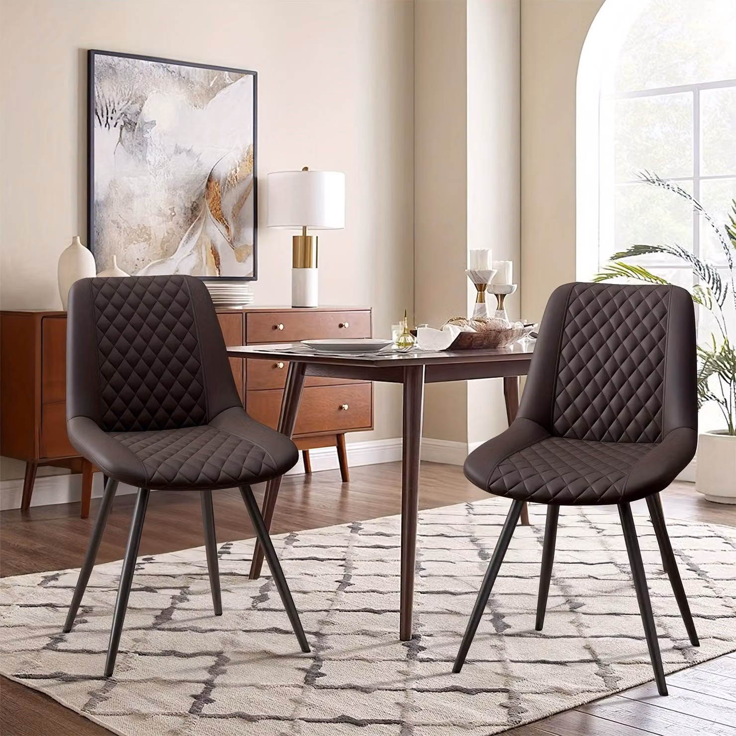 Set di 2 sedie da pranzo - Sedie - Sedia nera - Sedie da cucina - Poltrone - Ecopelle marrone scuro