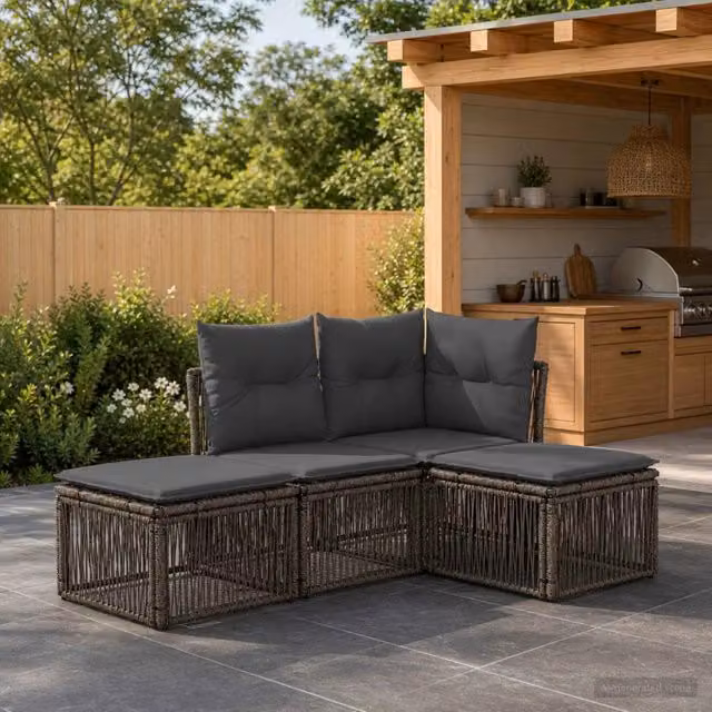 Set Divano da Giardino 4 pz Grigio polyrattan 3434180