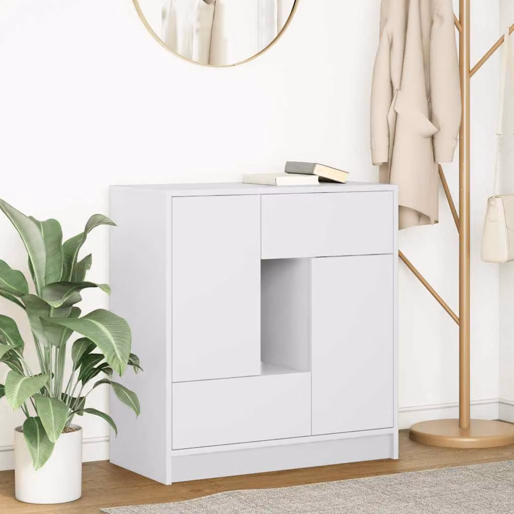 Credenza moderna vidaXL con cassetti e ante, Bianco, L: 70,5 cm, P: 34 cm, H: 74,5 cm