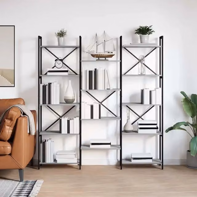 Libreria industrial vidaXL in legno e metallo grigio L: 156 cm, P: 25 cm, H: 167 cm – 1