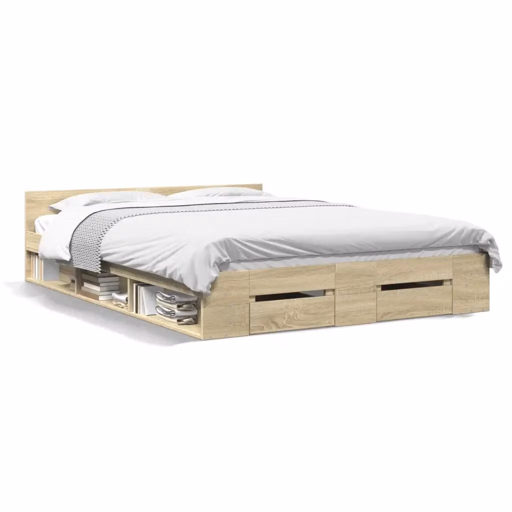 vidaXL Giroletto con Cassetti in Legno Rovere Sonoma, L/P/H: 200 x 140 x 45 cm – 2