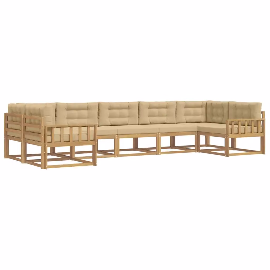 Set di divani da esterno a L vidaXL in legno di acacia con cuscini, Bianco e Beige – 2