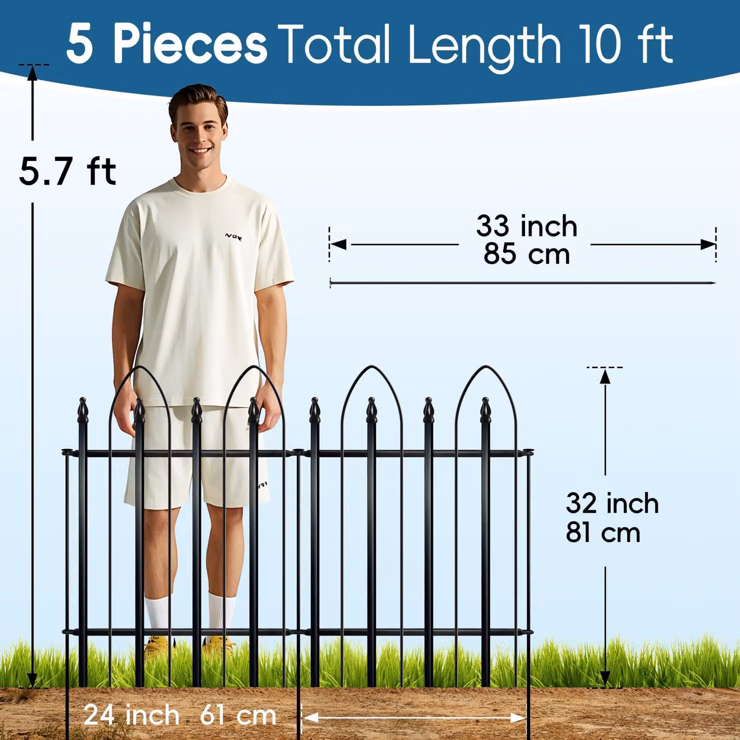 Pannelli per recinzione da giardino in metallo, verniciati a polvere, dimensioni 81x61 cm, confezione da 4 pannelli + 1 cancello, per uso esterno