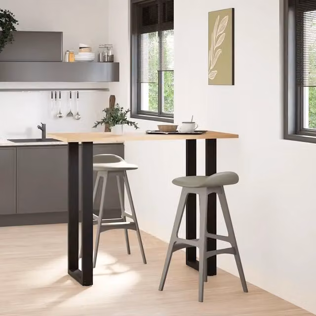 Coppia di gambe per tavolo da bar a forma di U in acciaio nero laccato, altezza regolabile da 110 a 111 cm, L/P: 40 x 8 cm