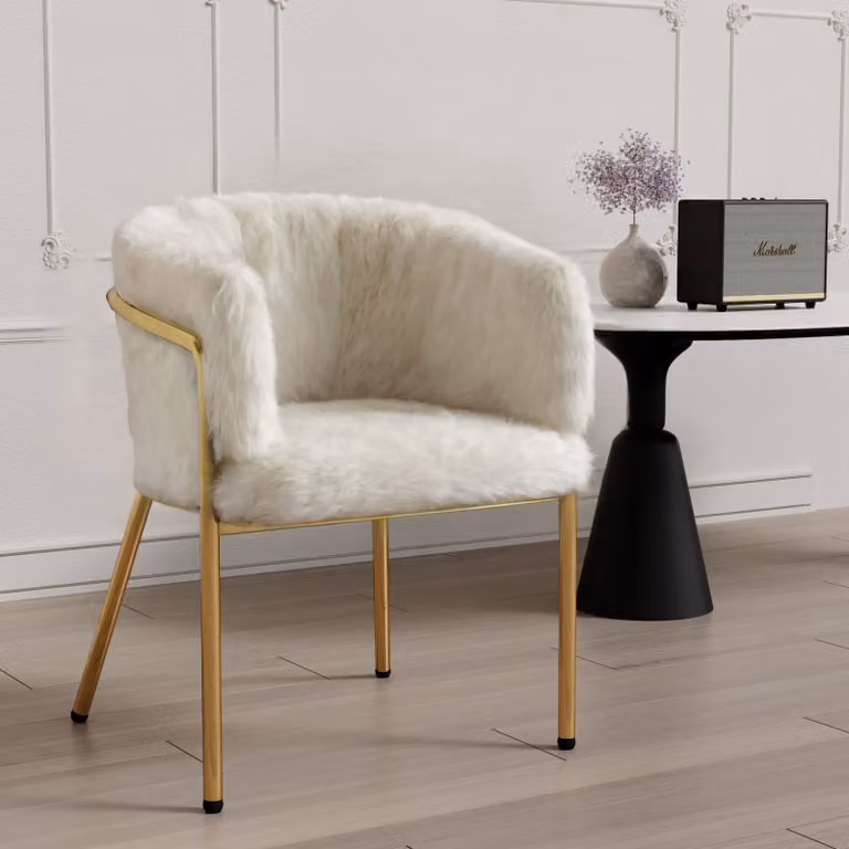 Sedia da pranzo Flieks 1er, sedia da cucina imbottita con gambe in metallo, sedia da soggiorno sedia da pranzo sedia da trucco, velluto di coniglio, beige