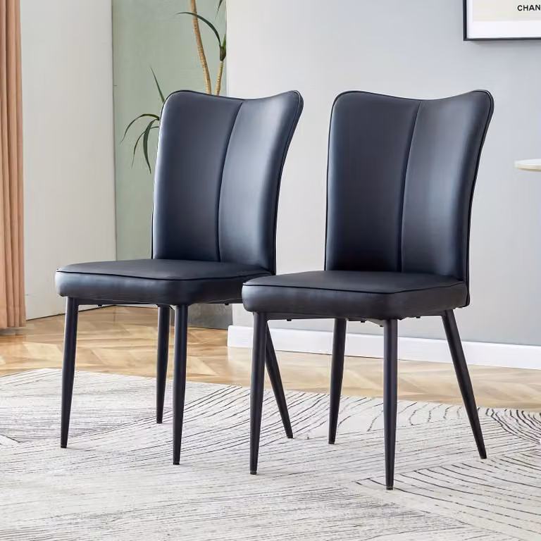 Set di 2 sedie da pranzo minimaliste nere, rivestite in ecopelle