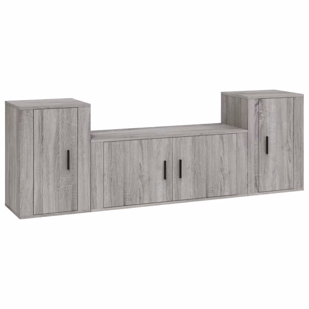 Set di mobili porta TV da 3 pezzi vidaXL in legno multistrato grigio stile classico da appendere alla parete – 2