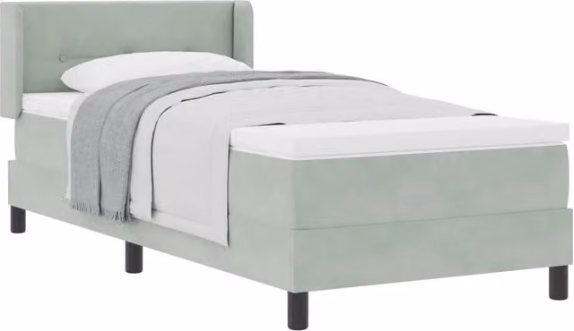 Letto singolo | Letto per adulti | Letto a molle con testiera Grigio chiaro 200 x 90 cm Velluto