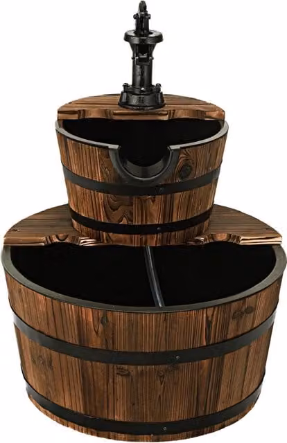 Fontana a cascata DESIGN IN in legno di abete marrone con 2 livelli, pompa inclusa e flusso d'acqua regolabile – 1