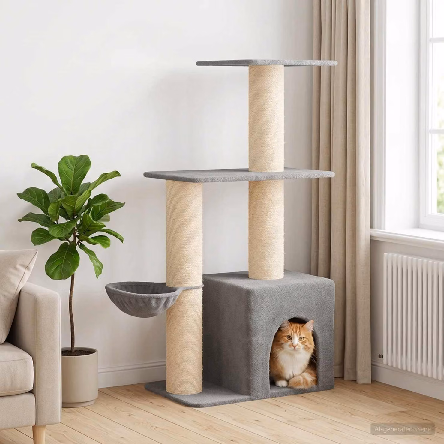 Albero per gatti vidaXL con pali in sisal sostituibili, giocattoli integrati e cuccia, Grigio