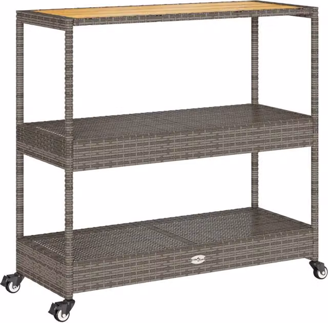 Carrello da Bar Outsunny a 3 Livelli in Polyrattan Grigio e Legno di Acacia con Ruote L/P/H: 101 x 40 x 100 cm – 1