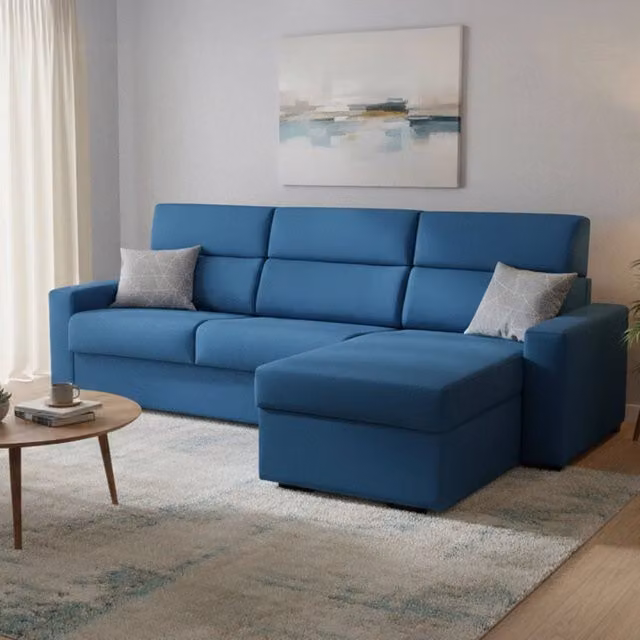 Divano Letto Pusiano DMORA con Penisola Sfoderabile, Made in Italy, Blu, L/P/H: 280 x 160 cm