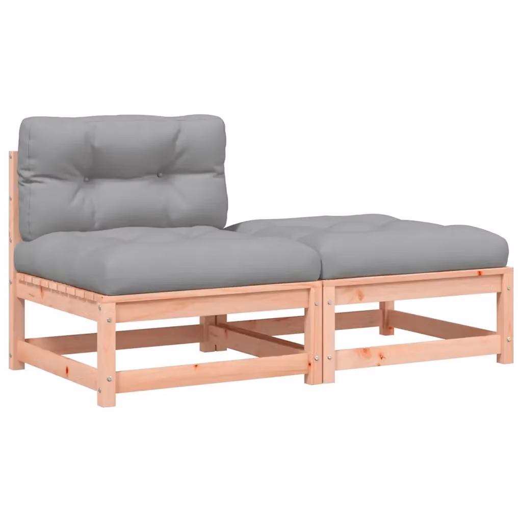 Divano da giardino Design Mania in legno massello con cuscini grigi e poggiapiedi coordinato L: 140 cm, P: 70 cm, H: 67 cm – 2
