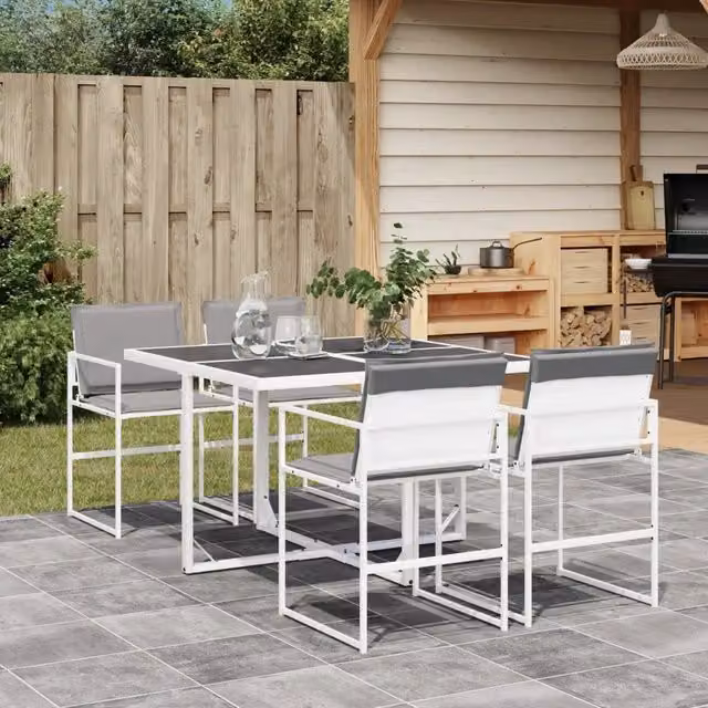 Set da Pranzo da Giardino 5 pz con Cuscini Bianco in Textilene 3295088