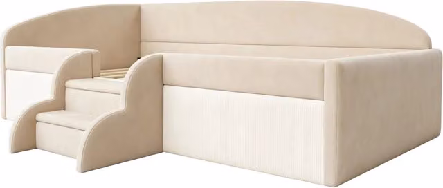 Letto per bambini Chicfurn in velluto beige con sponde e gradini antiscivolo L/P/H: 190 x 90 x 62 cm