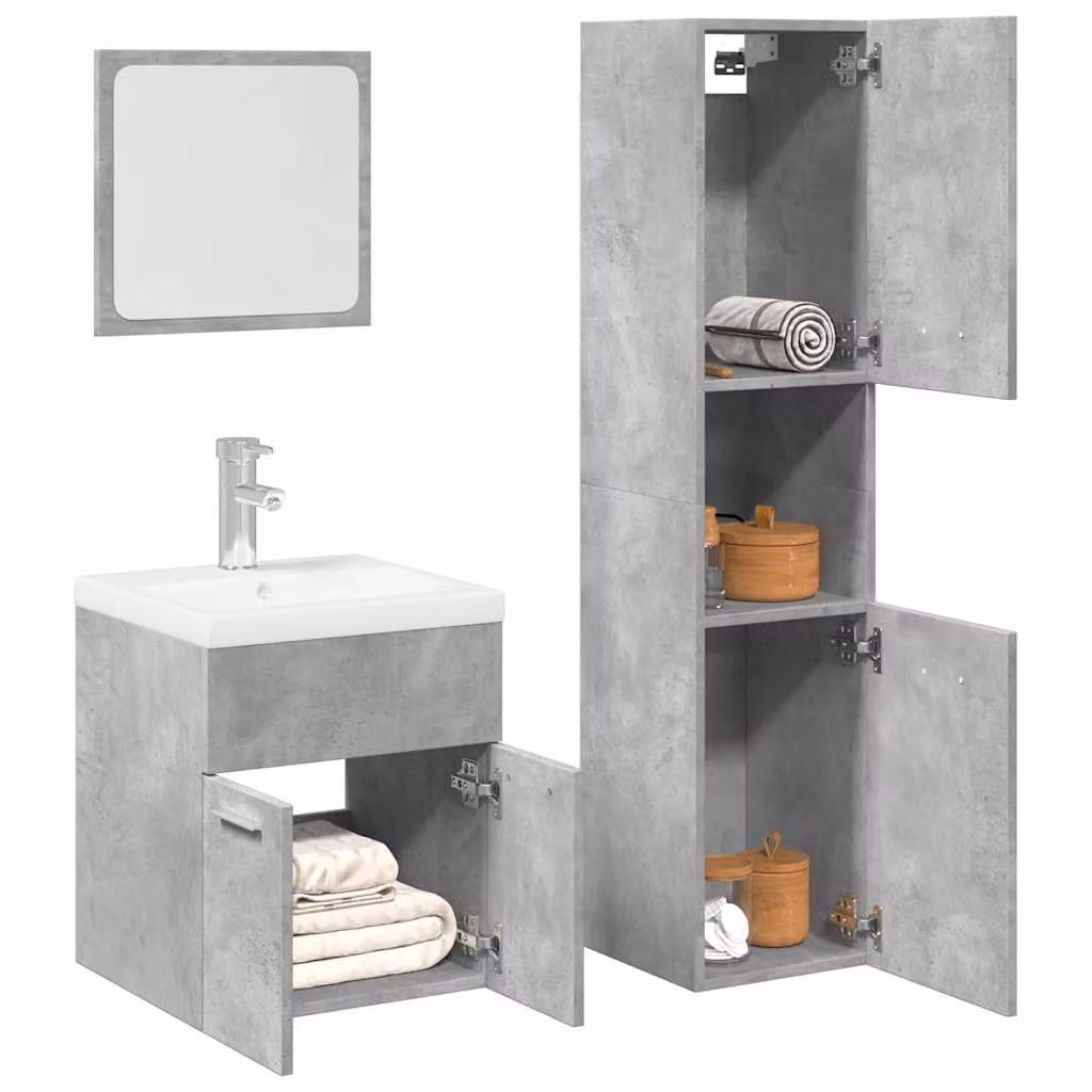 Set di mobili da bagno vidaXL in legno e vetro, colore grigio e bianco, design moderno sospeso con armadietto a muro e mobile sottolavabo