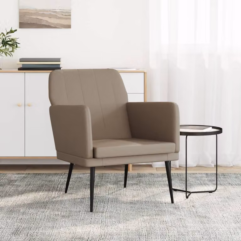 Poltrona relax moderna vidaXL in similpelle color beige e marrone con braccioli, L: 61 cm, P: 78 cm, H: 80 cm