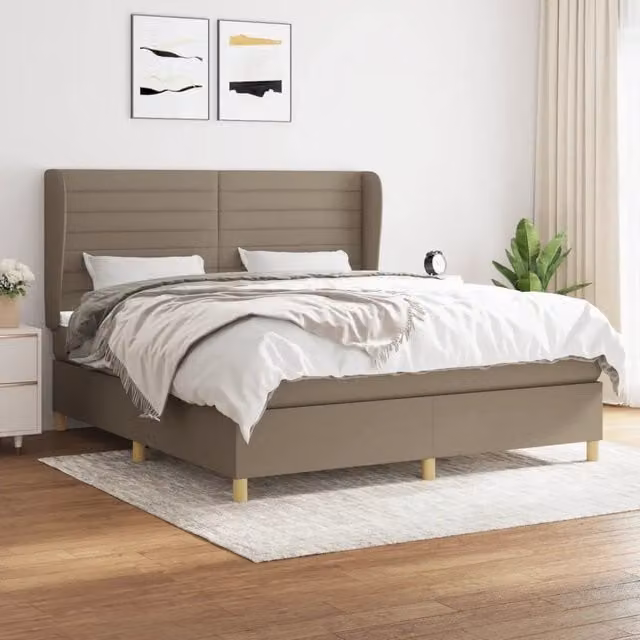 Letto Ibrido vidaXL con Giroletto a Molle e Materasso in Tessuto Beige e Bianco L/P/H: 160 x 200 x 23 cm – 1