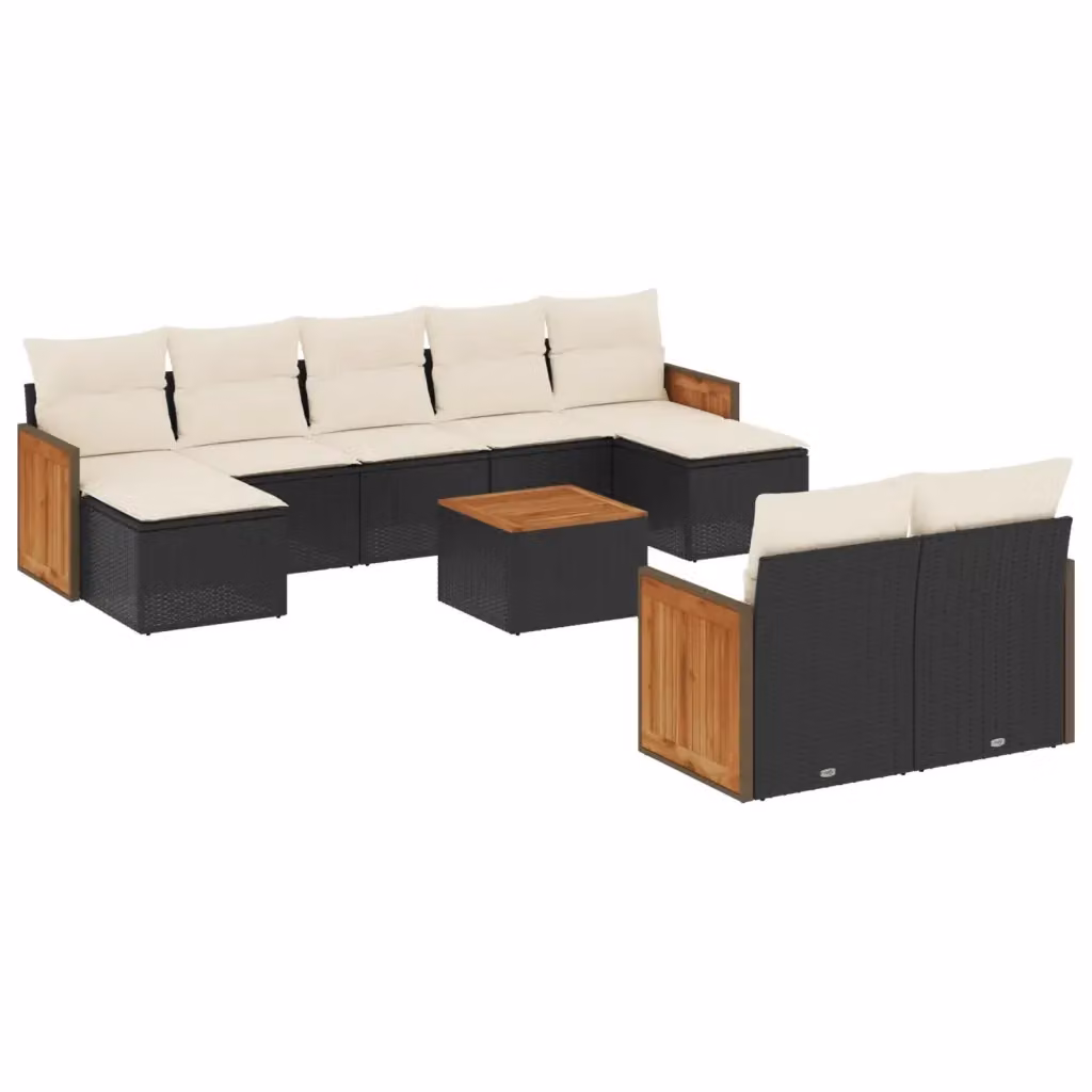 Set di divani da giardino vidaXL a forma di U in polyrattan nero con cuscini inclusi – 2