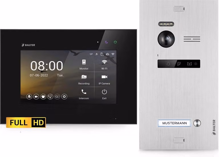 Videocitofono HD per casa monofamiliare, 1x monitor, Balter EVO HD argento/nero