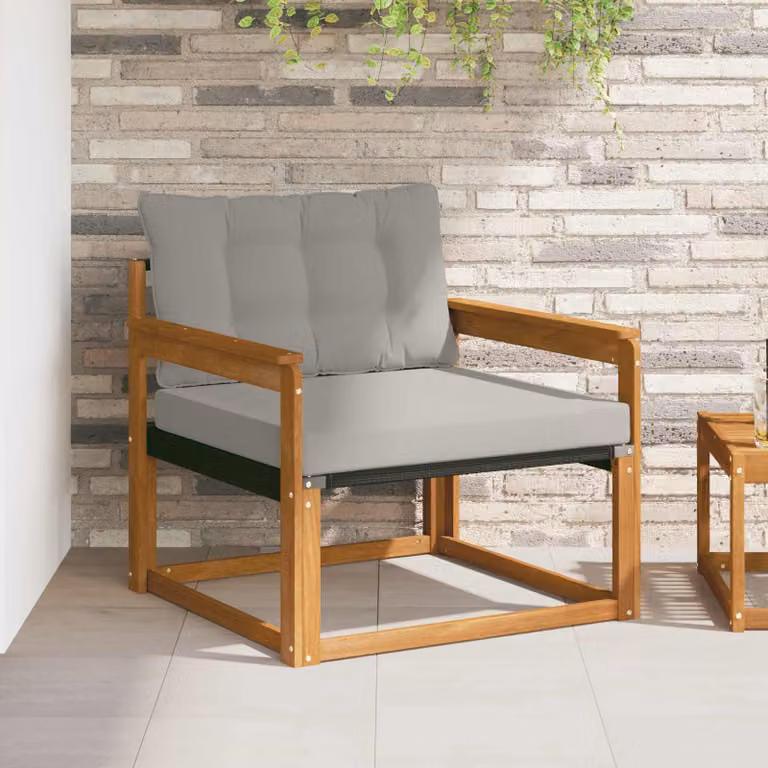 Set di divani da esterno vidaXL in legno di acacia massello e textilene con cuscini, colore marrone e grigio