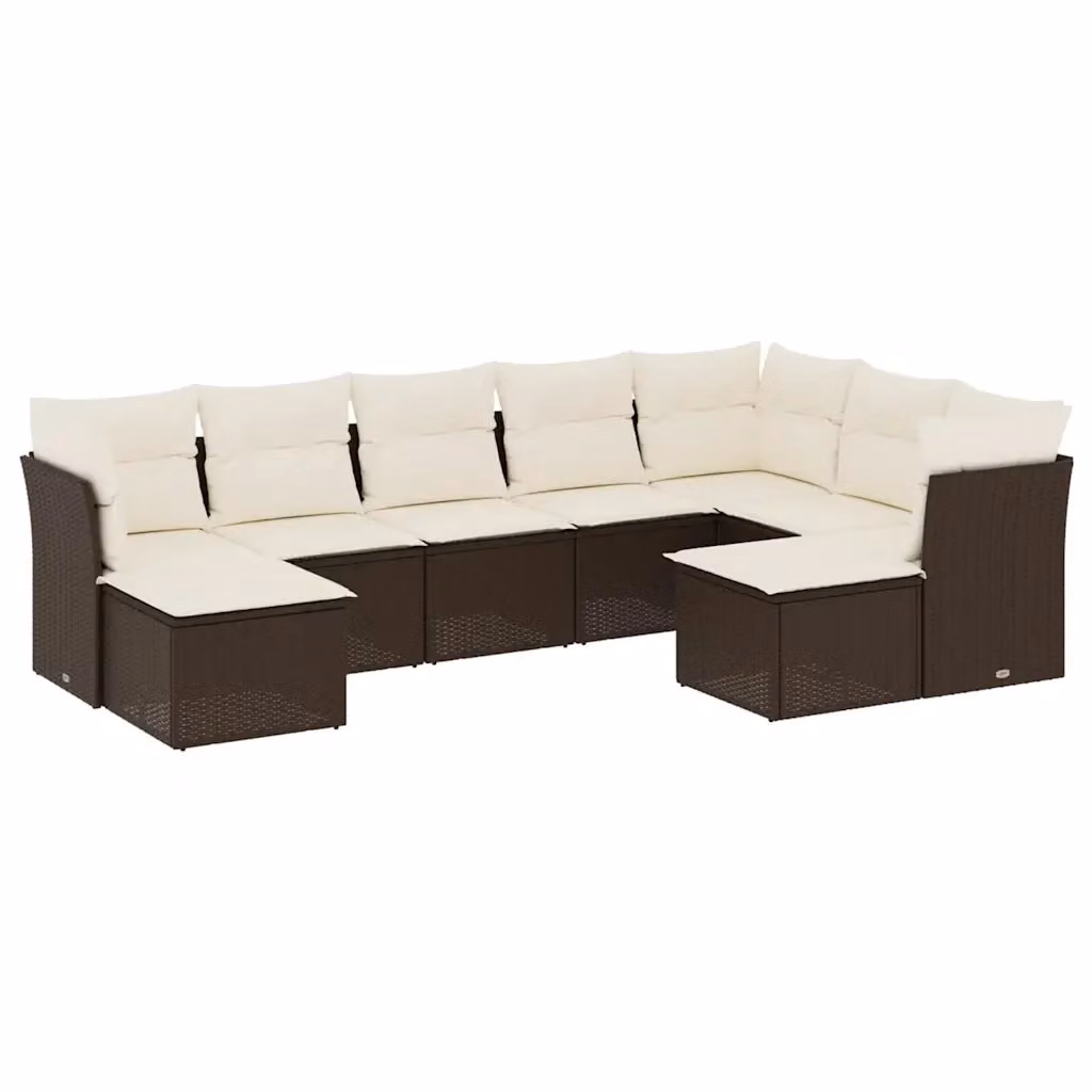 Set di divani da giardino vidaXL 9 pezzi con cuscini marroni e bianchi in rattan e metallo per esterno – 2