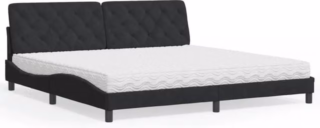 Letto matrimoniale moderno vidaXL in velluto nero con cassetti e materasso in schiuma L/P/H: 200 x 200 x 218 cm