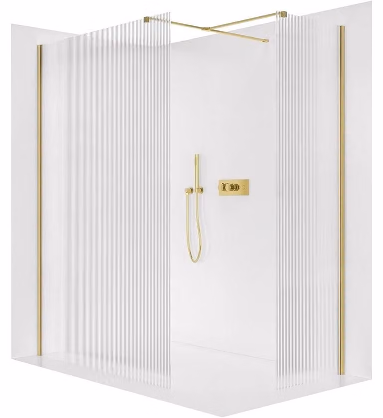Pannello doccia angolare Walk-in Onyx T, destro/sinistro - 8 mm - profilo rettangolare - dorato, vetro smerigliato - 60x50x200 cm