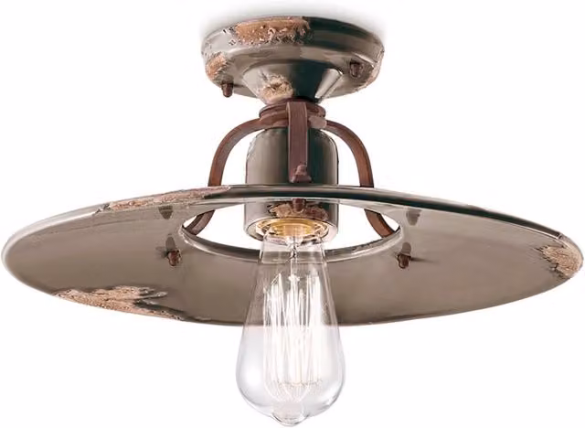 Plafoniera Vintage Country Ferro E Ceramica Tortora D40 1 Luce E27