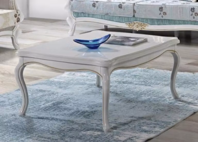 Casa Padrino Tavolino barocco bianco/oro 105 x 80 x h. 46 cm - Tavolo da salotto in legno massiccio in stile barocco - Mobili da salotto barocchi