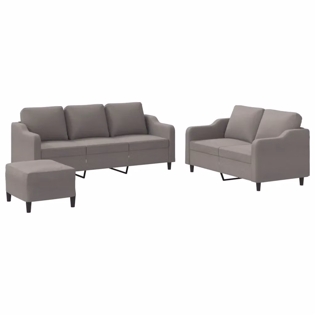 vidaXL Set di Divani 3 Pezzi Moderno in Tessuto Beige e Grigio con Ottoman e Cuscini – 2