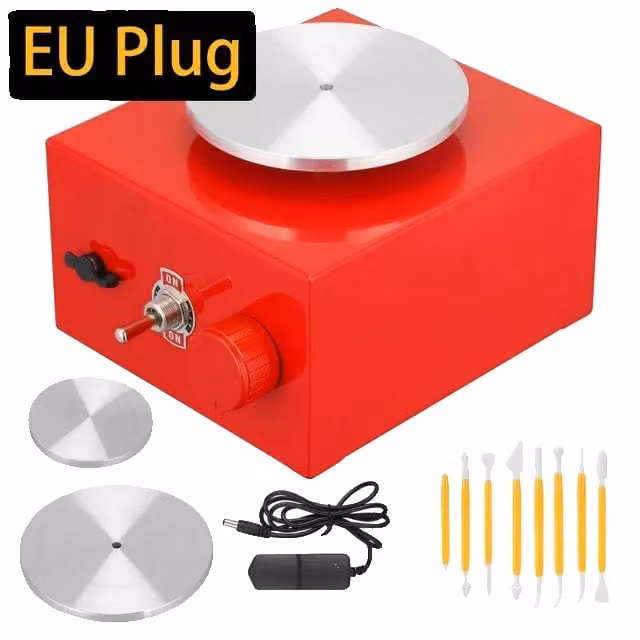 Ruota da vasaio, formato mini, azionata elettricamente, spina rossa UE