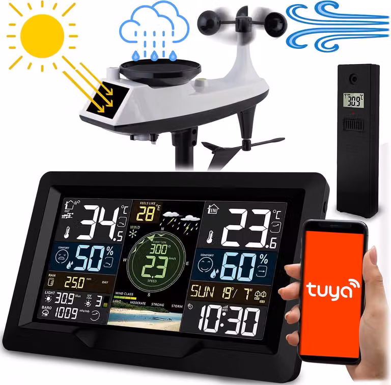 Stazione meteorologica con sensore vento e pioggia BD-914 nera