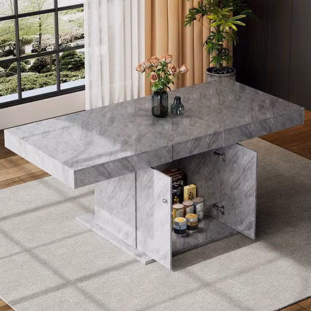 Tavolo da Pranzo Allungabile con Vano ¨C Xylo ¨C Effetto Cemento, Rettangolare, 140/180x80x76