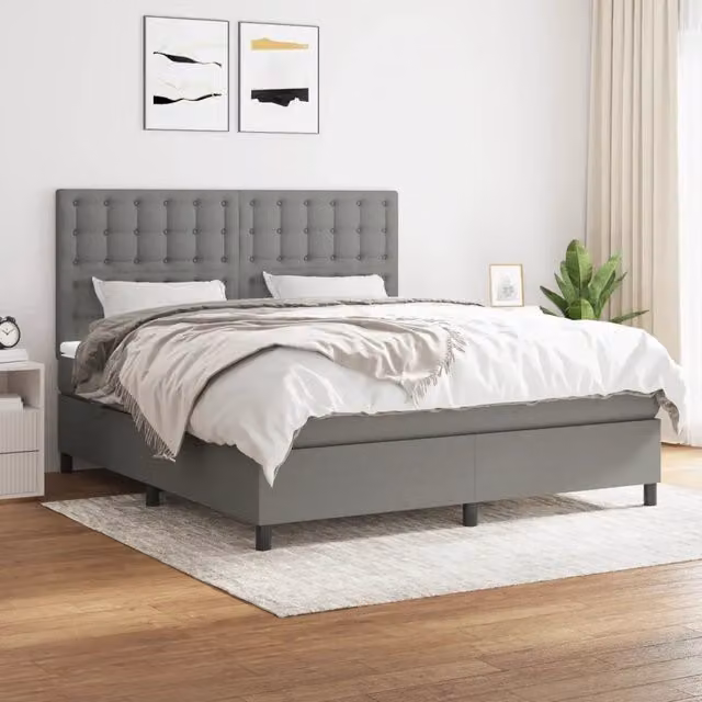 Letto Ibrido con Giroletto a Molle e Materasso vidaXL in Tessuto Grigio e Bianco L/P/H: 160 x 200 x 128 cm – 1