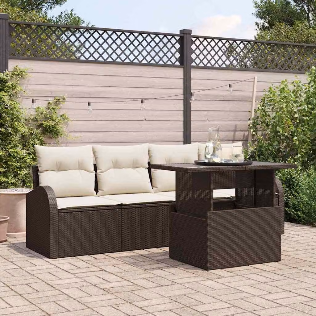 Maison Exclusive - Set Divano da Giardino con cuscino 5 pcs Marrone Poly Rattan