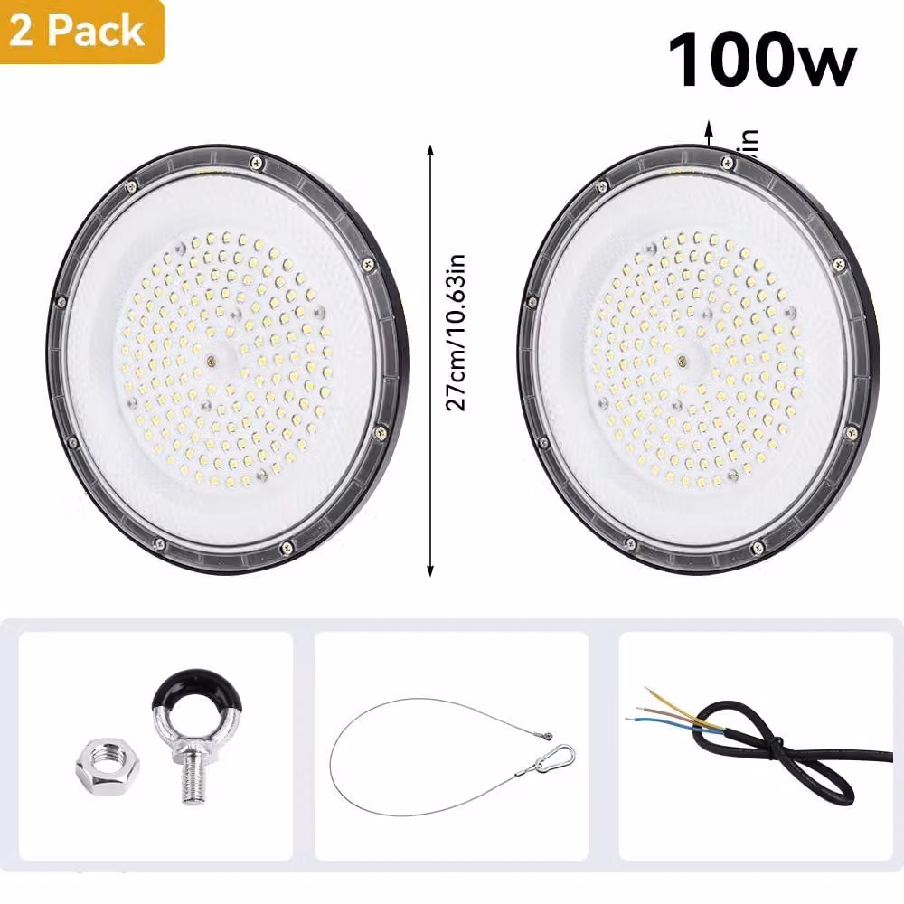 Lampada industriale a LED, modello UFO – faretto per magazzini – 2 x 100 W – 85–265 V – Non dimmerabile – Alluminio – Luce bianca fredda – Adatta per magazzini e fabbriche