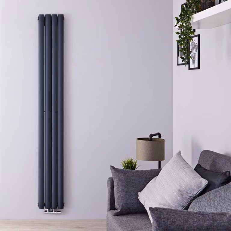 Radiatore Verticale Doppio Antracite di Design con Attacchi Centrali - 620W - 1780 x 236mm - Revive Caldae