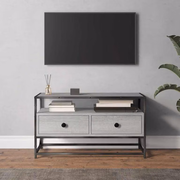 vidaXL Mobile Porta TV Moderno in Legno e Metallo, Grigio, L 80 x P 35 x H 45 cm
